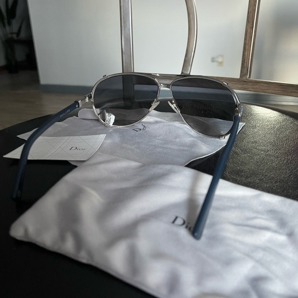 Christian Dior | NWOT womens silver blue polarized DiorChicago2STR sunglasses - Picture 4 of 8